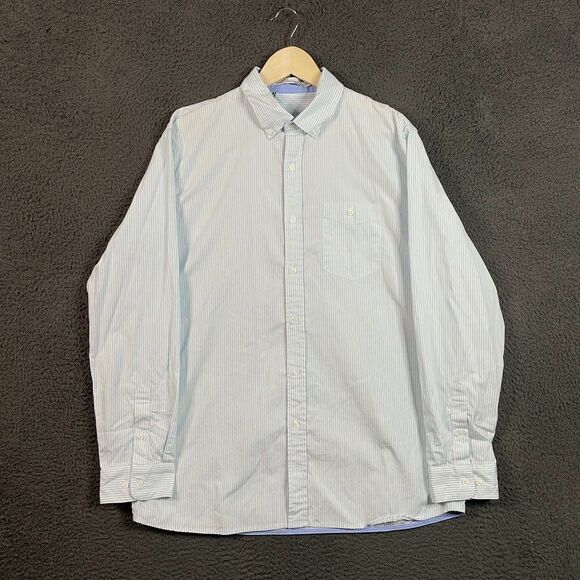 Criquet Shirt Mens 2XL XXL Blue Striped Button Down Long Sleeve Preppy Casual - Picture 1 of 13
